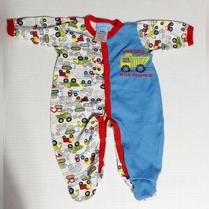 Duck Duck Goose 0-3 mo dump trunk footie one piece "Loaded with Cuteness"
